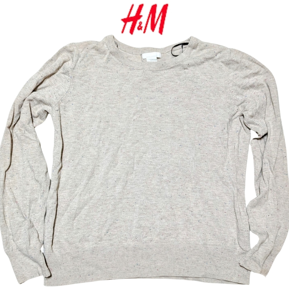 H&M ladies size med lightweight sweater, beige-grey w/multi colour specks, EUC